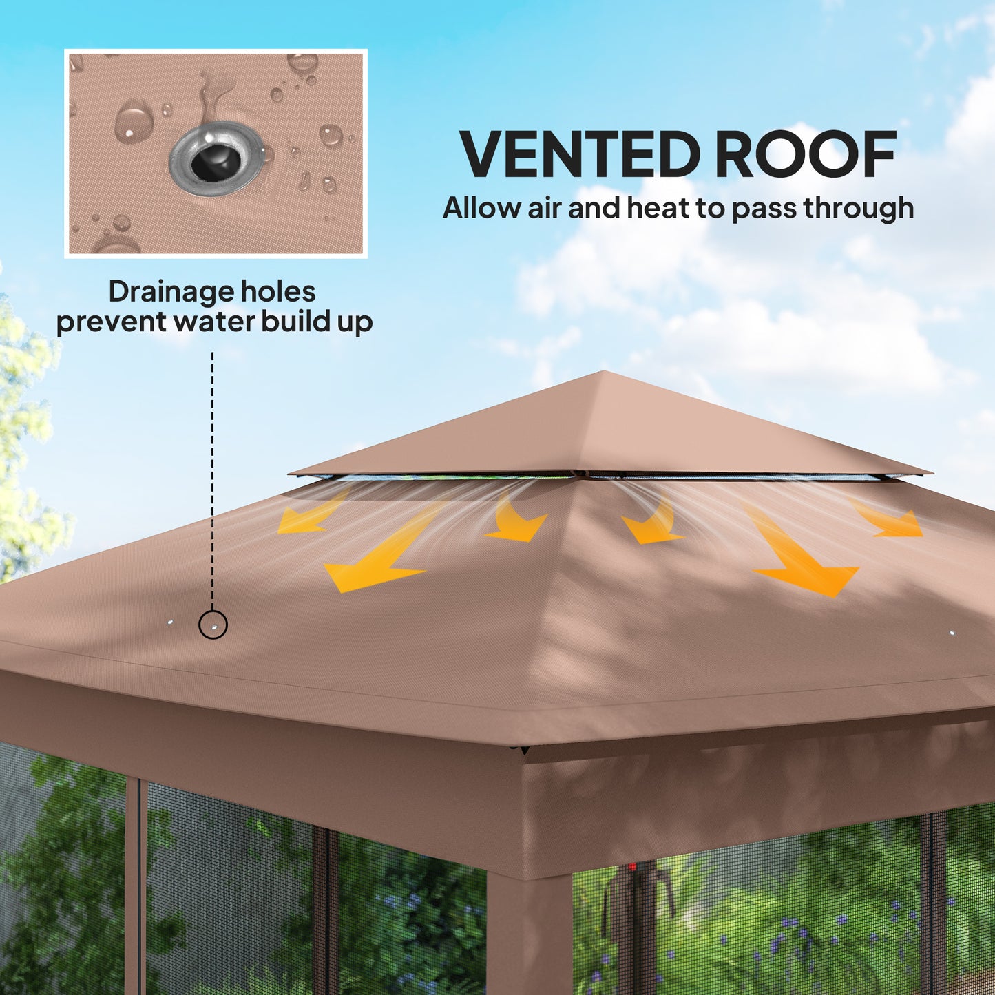 Pop Up Canopy Gazebo Shelter with Zipper Netting - Brown 11x11