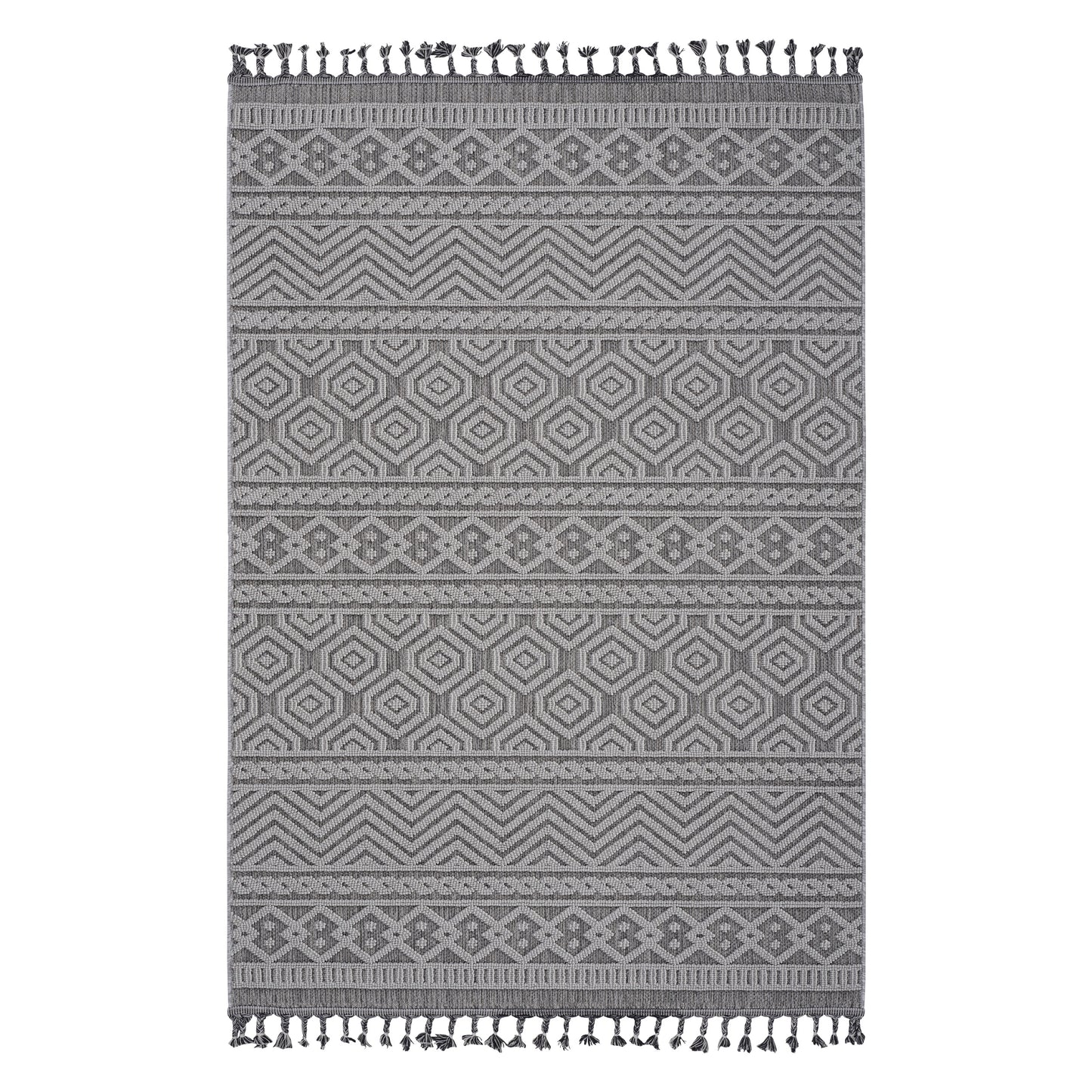 Guros 5X7 Grey White Geometric Indoor Outdoor Area Rug