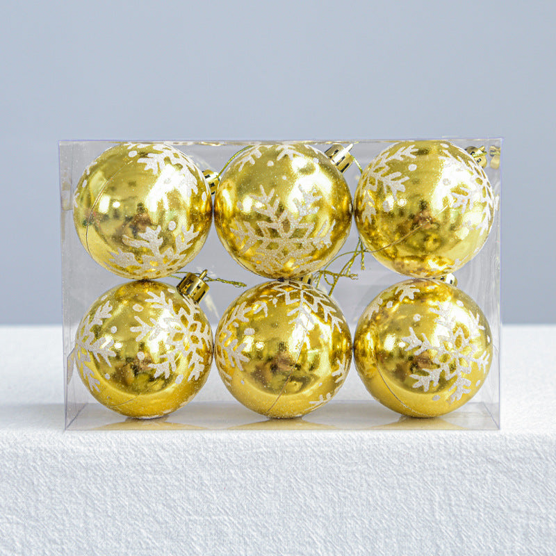 Christmas Tree Decoration Balls with Snowflakes Painted Design - Pack of 6