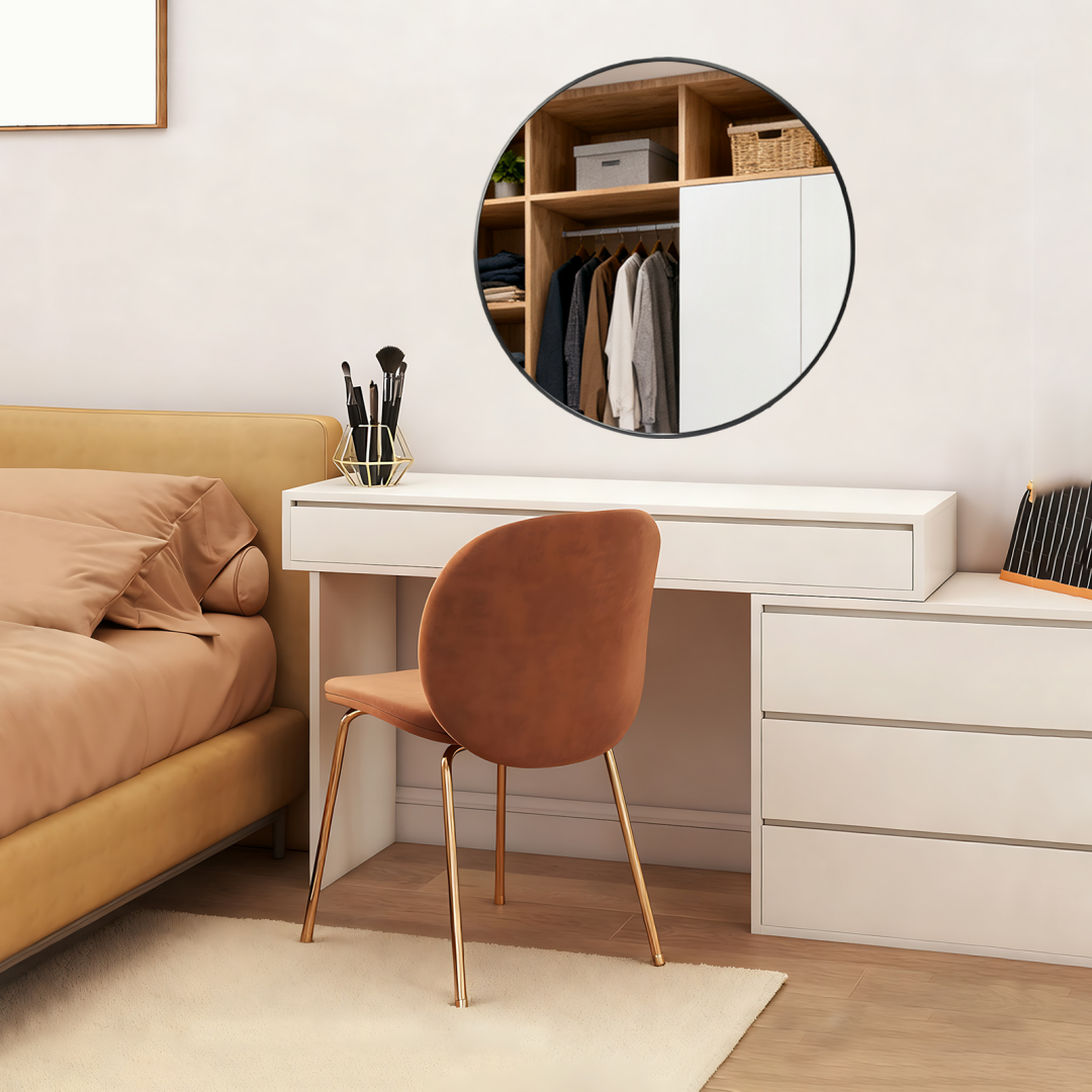 28-Inch Black Round Wall Mirror - Shatterproof & Rust Resistant