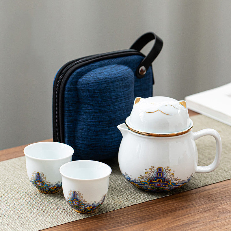 Portable Ceramic Teapot Set for Travel and Outdoor Use - Kitchen Drinkware