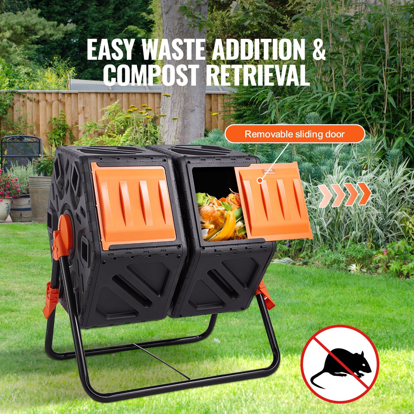 37-Gallon Dual Chamber Compost Tumbler Bin - Outdoor Garden Waste Recycler, Black
