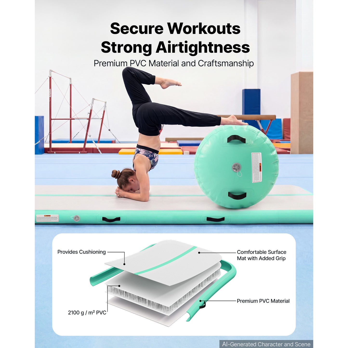 Inflatable Gymnastics Air Mat with Air Barrel - 10 Ft Tumble Track for Home & Gym