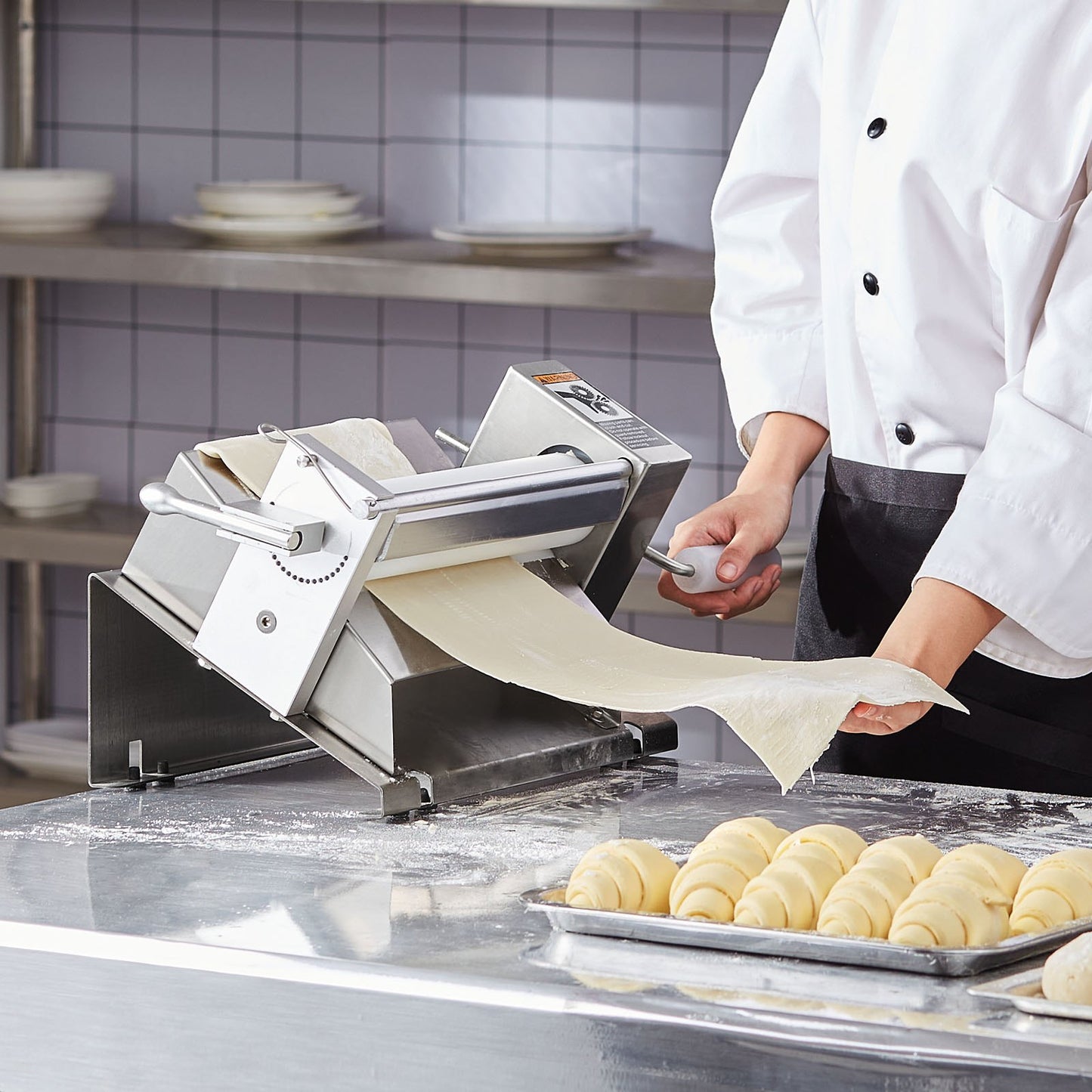 Manual Dough Sheeter Machine for Pastry and Pasta - Adjustable Thickness, Silver