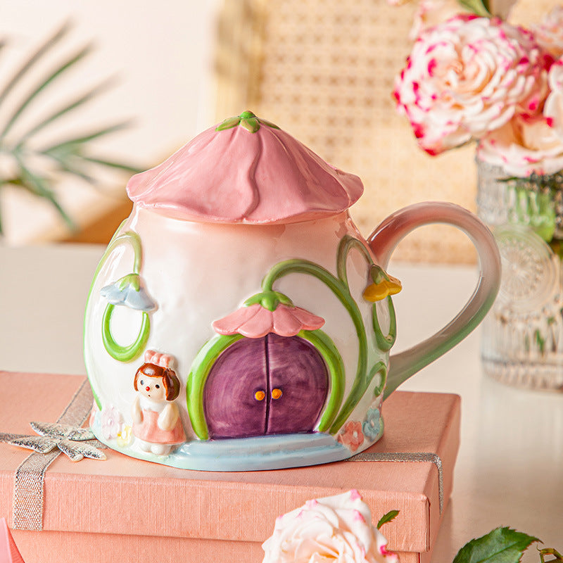 Cute Girl Heart Greenhouse Ceramic Water Cup 420ml Kitchen Drinkware
