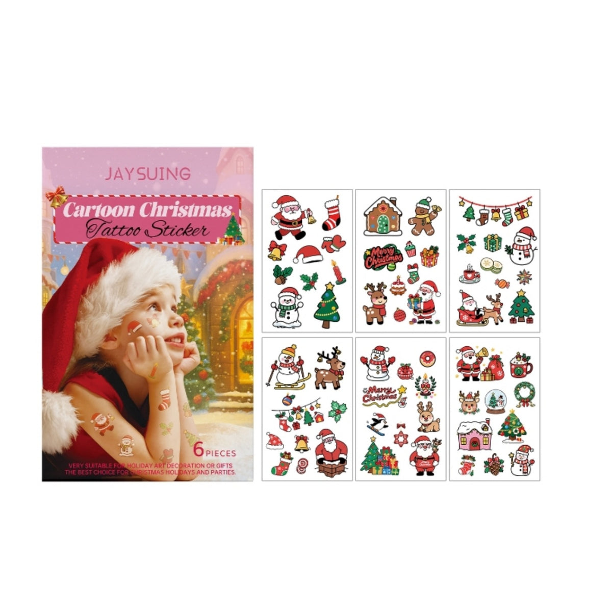 Cartoon Christmas Tattoo Stickers - 6 Pieces