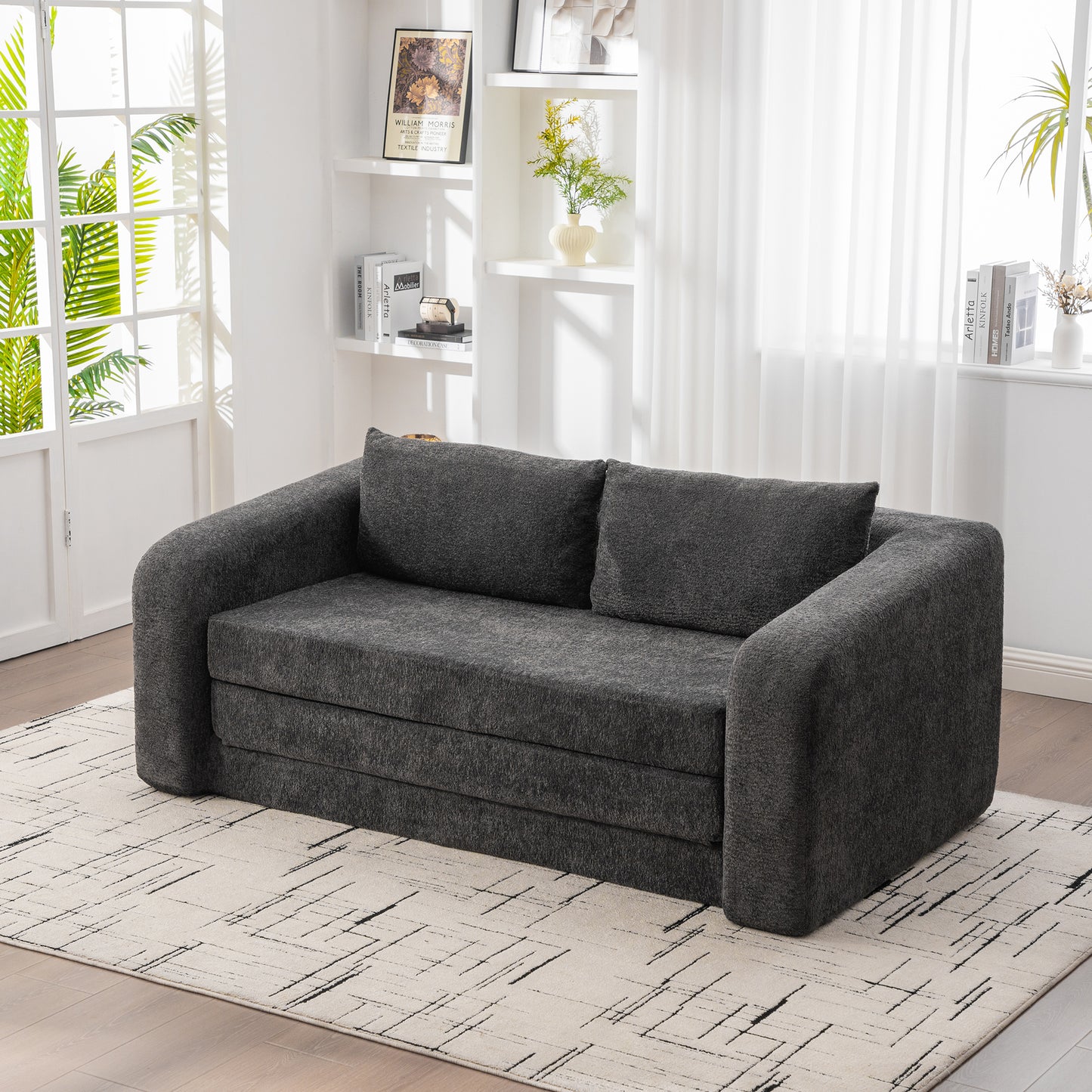 71" 2-in-1 Pull Out Loveseat Sofa Bed - Gray Chenille