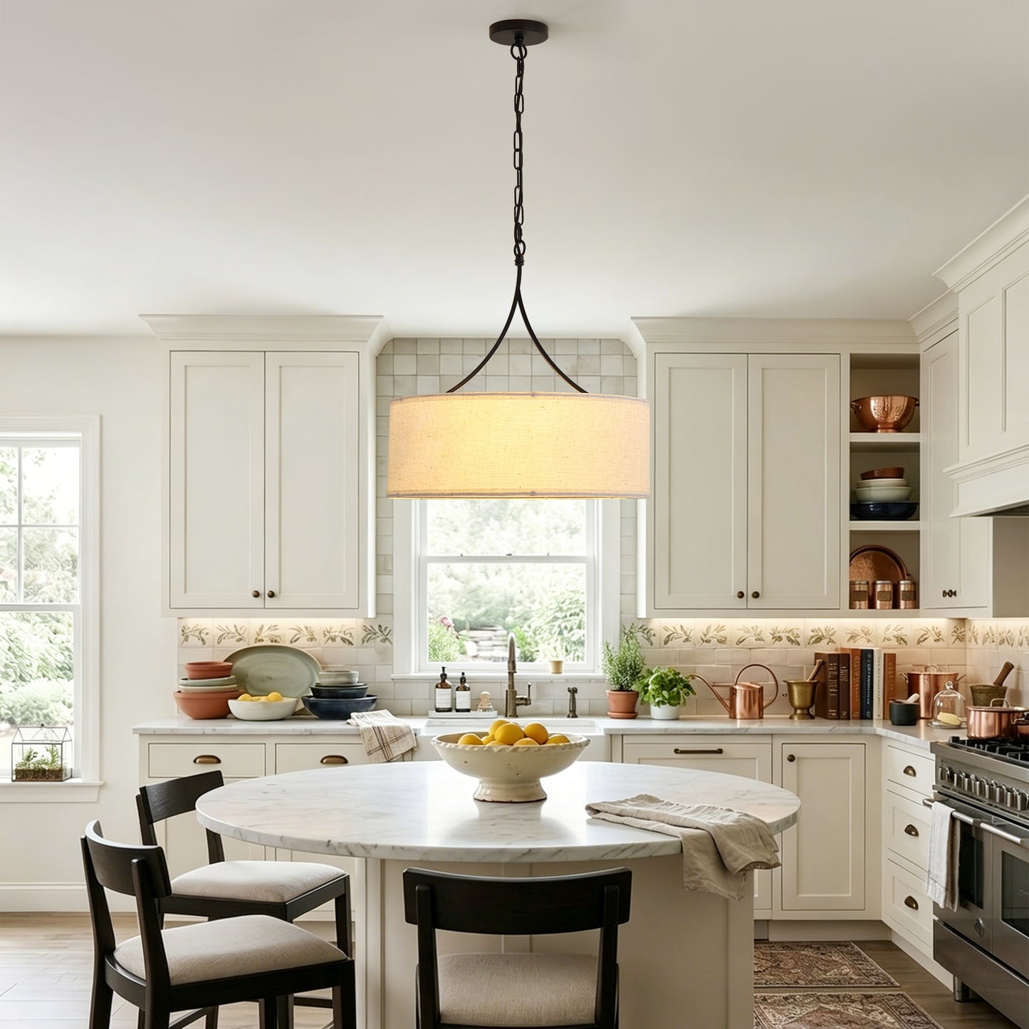 Black Fabric Pendant Light - Adjustable Modern Chandelier for Dining & Living Rooms