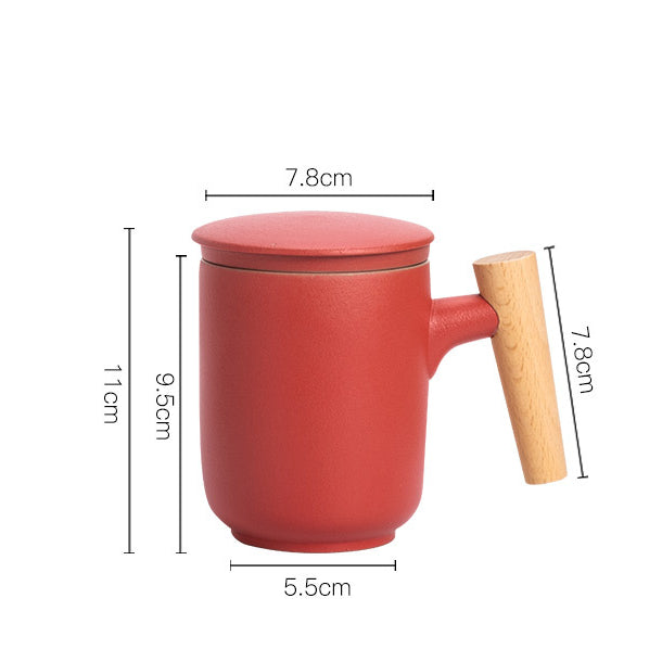 Ceramic Frosted Mug with Wooden Handle - Household Office Drinkware Set