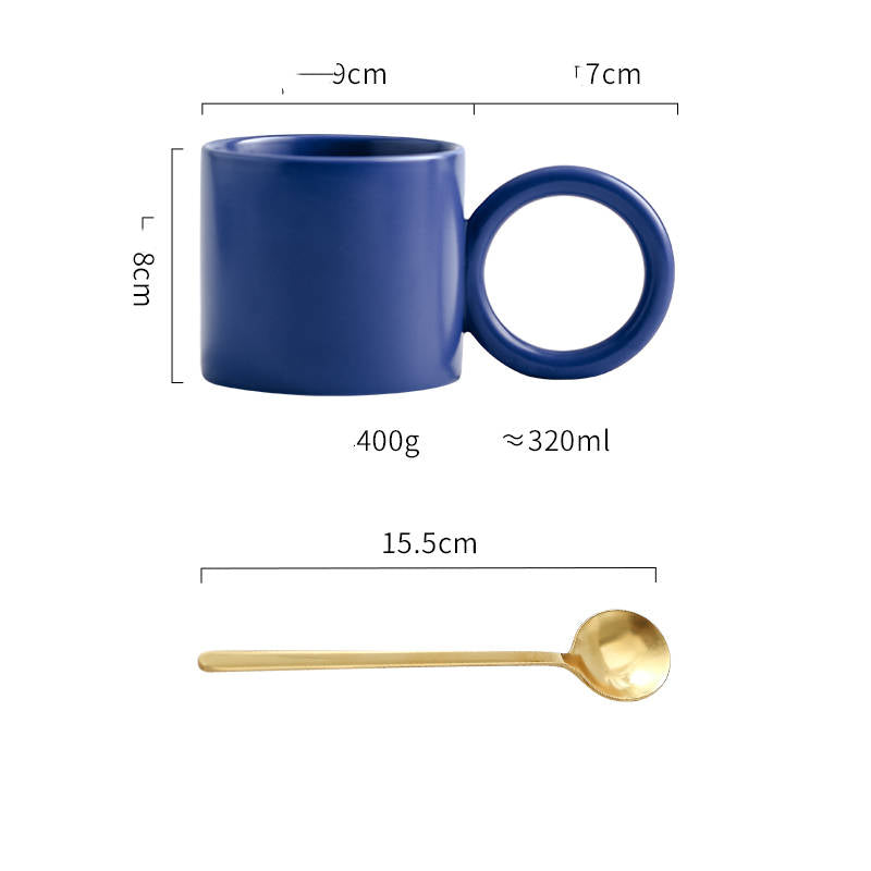 Ceramic Coffee Mug with Spoon & Coaster - Nordic Style, Multiple Colors