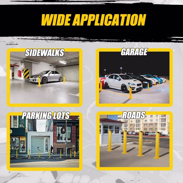 Steel Safety Bollard Post - Yellow Powder Coated Parking Barrier for High Traffic Areas