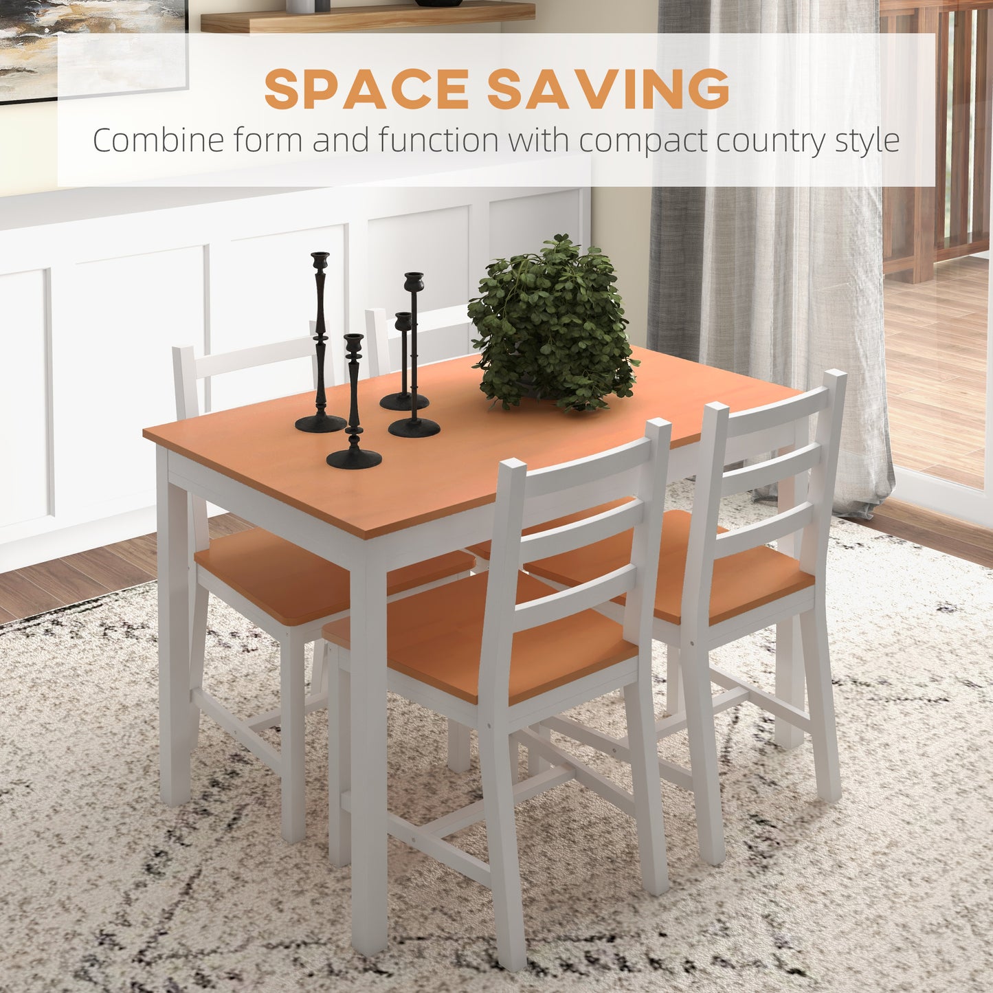 Dining Table Set for 4, 5 Piece Modern Kitchen and Chairs, Solid Wood