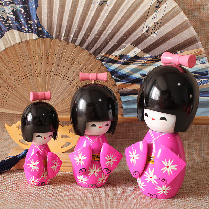 Japanese-Style Kimono Doll for Sushi Restaurant Decor - Handmade Wooden Figurine