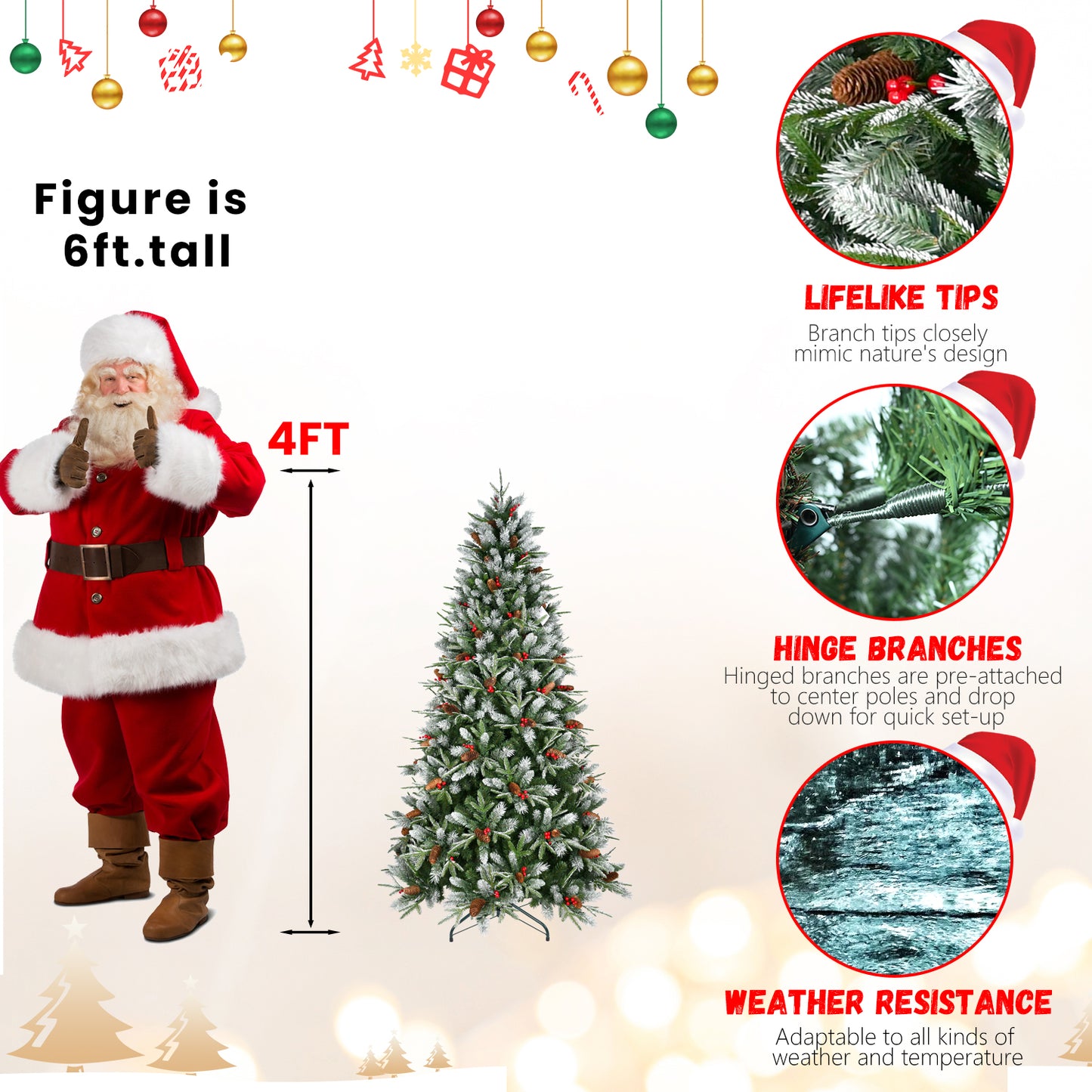 Artificial Christmas Tree with Red Fruits & Pine Cones - Multiple Heights