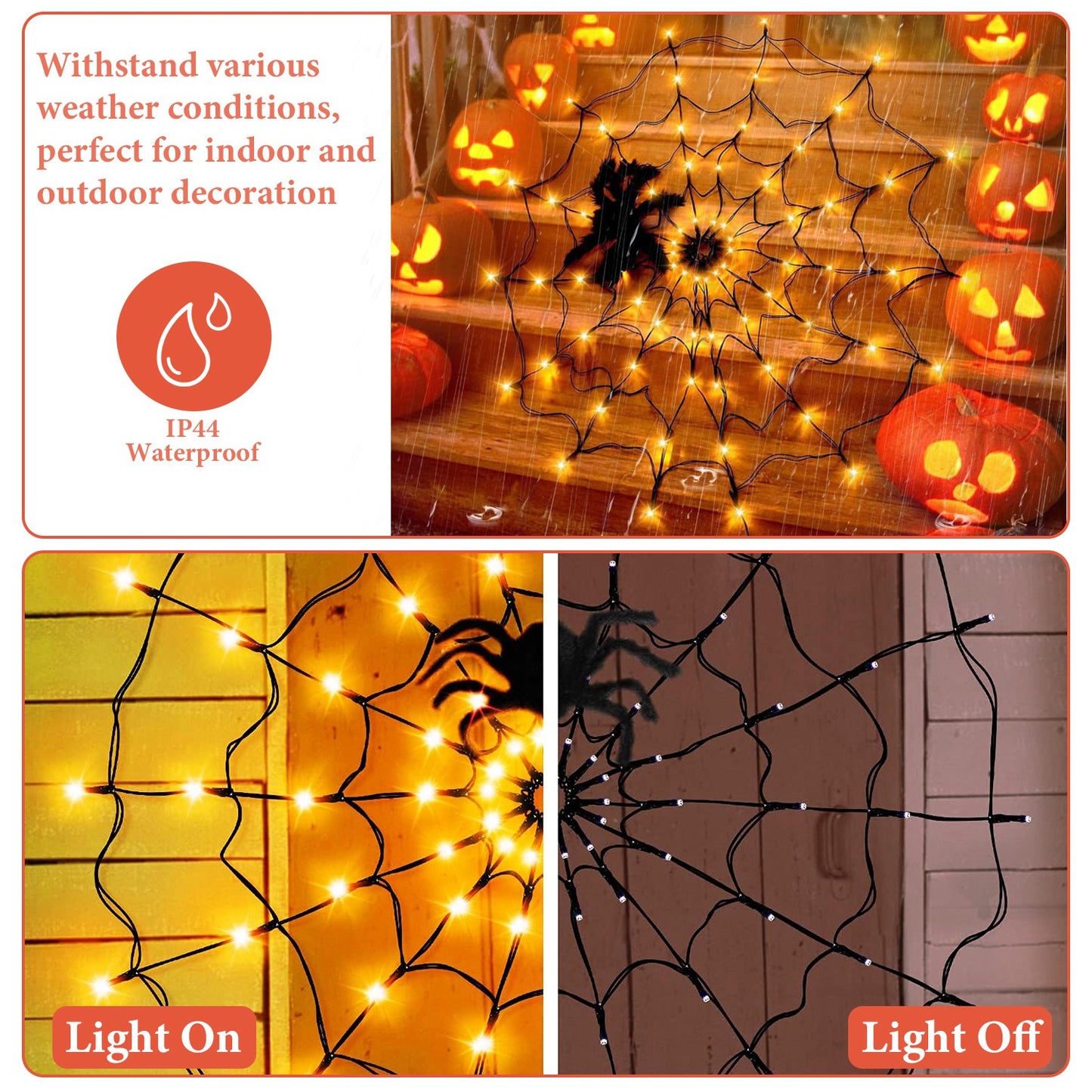 Halloween Spider Web Light with Remote Control - 70 LED, 8 Modes