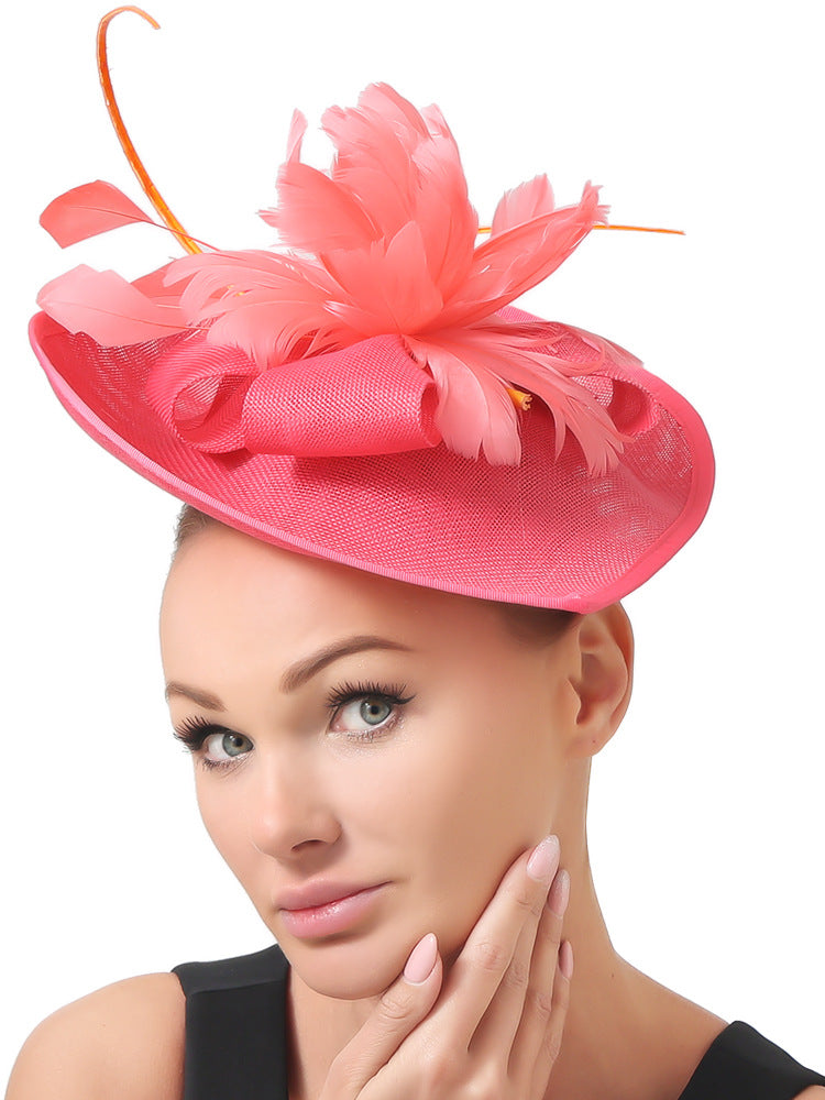 Dome Top Hat with Feathers - Women's Hair Clip