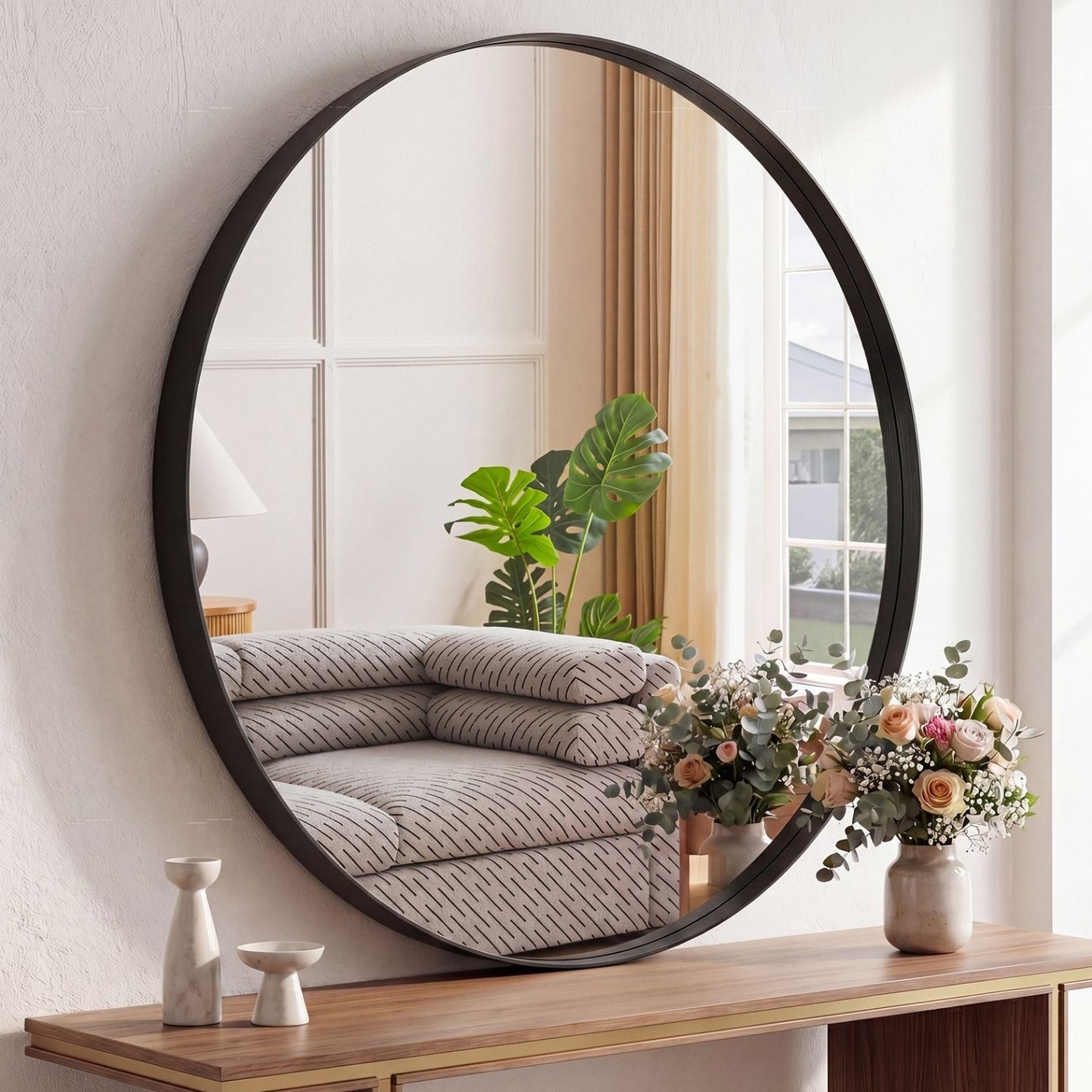 Round Wall Mirror With Metal Frame, Bathroom