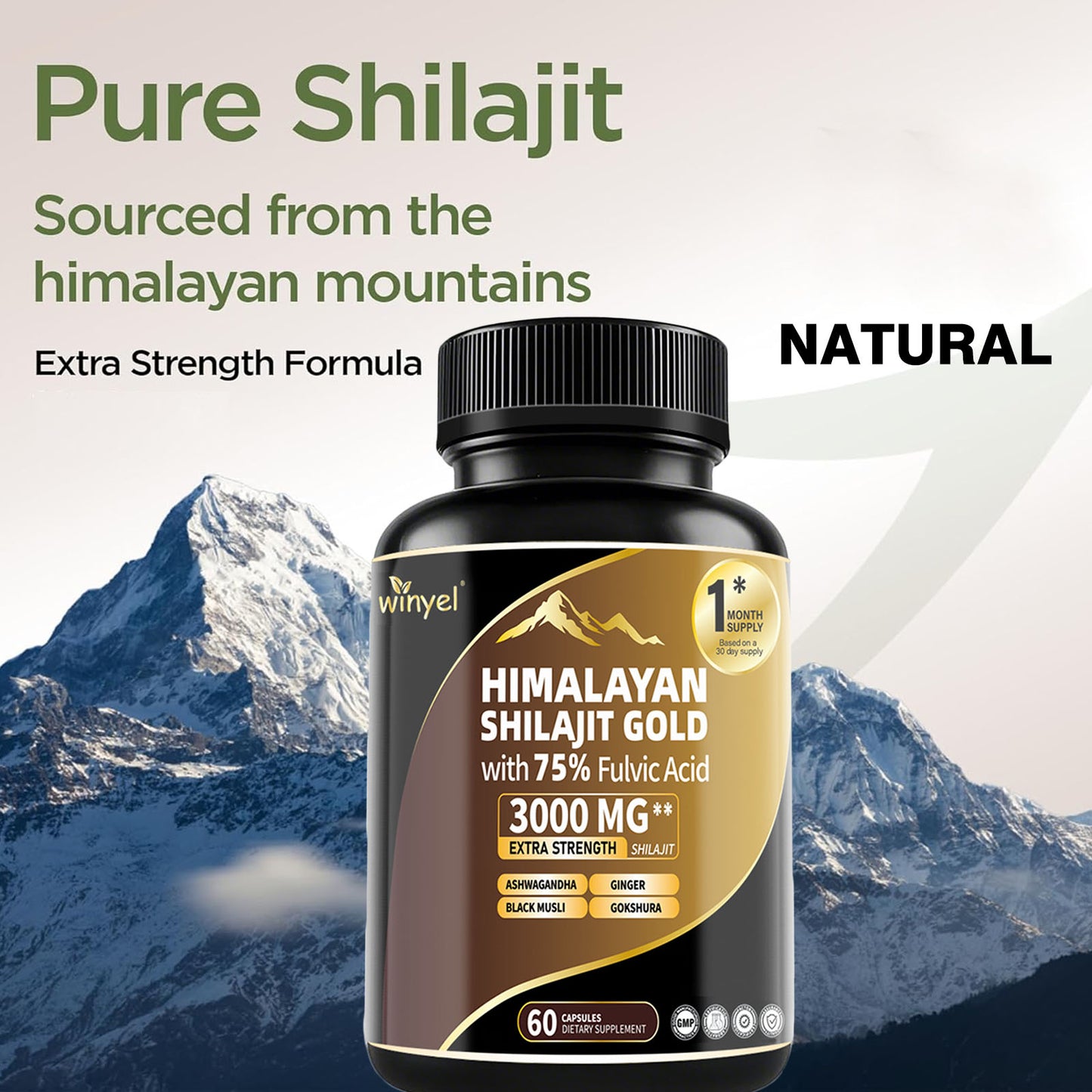 Himalayan Shilajit Capsules with Ashwagandha & Gokshura - 60 Capsules