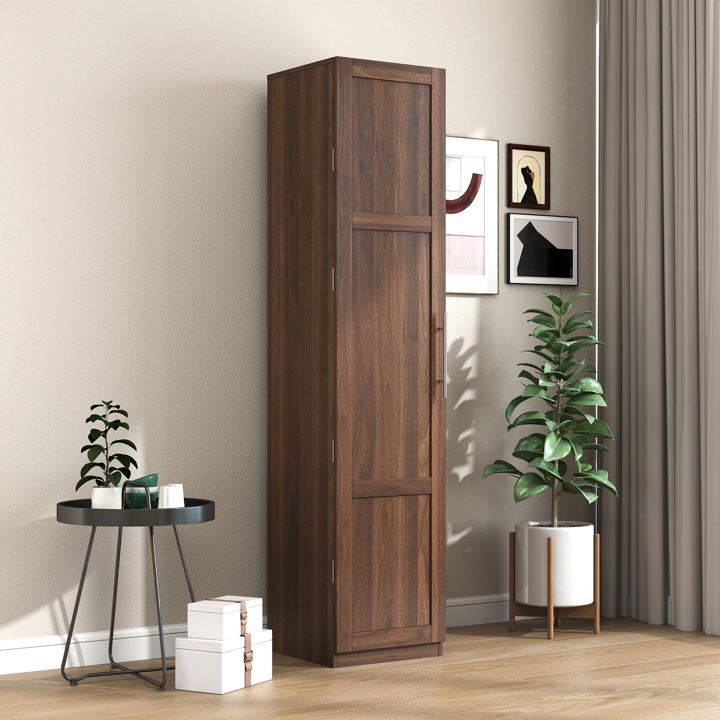 Kitchen Pantry Cabinet, Walnut Freestanding Buffet Cupboards