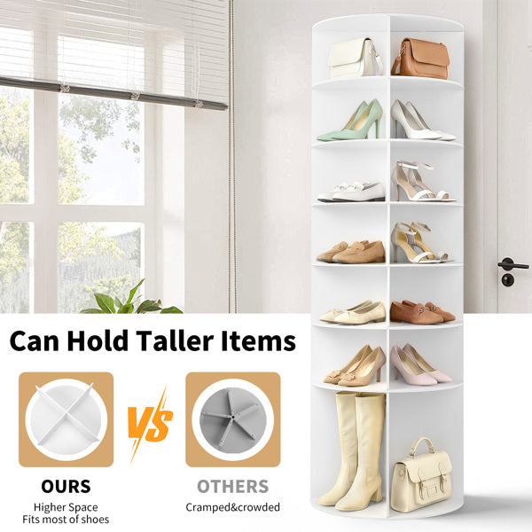 7-Tier Rotating Shoe Rack - Space-Saving White WPC Storage