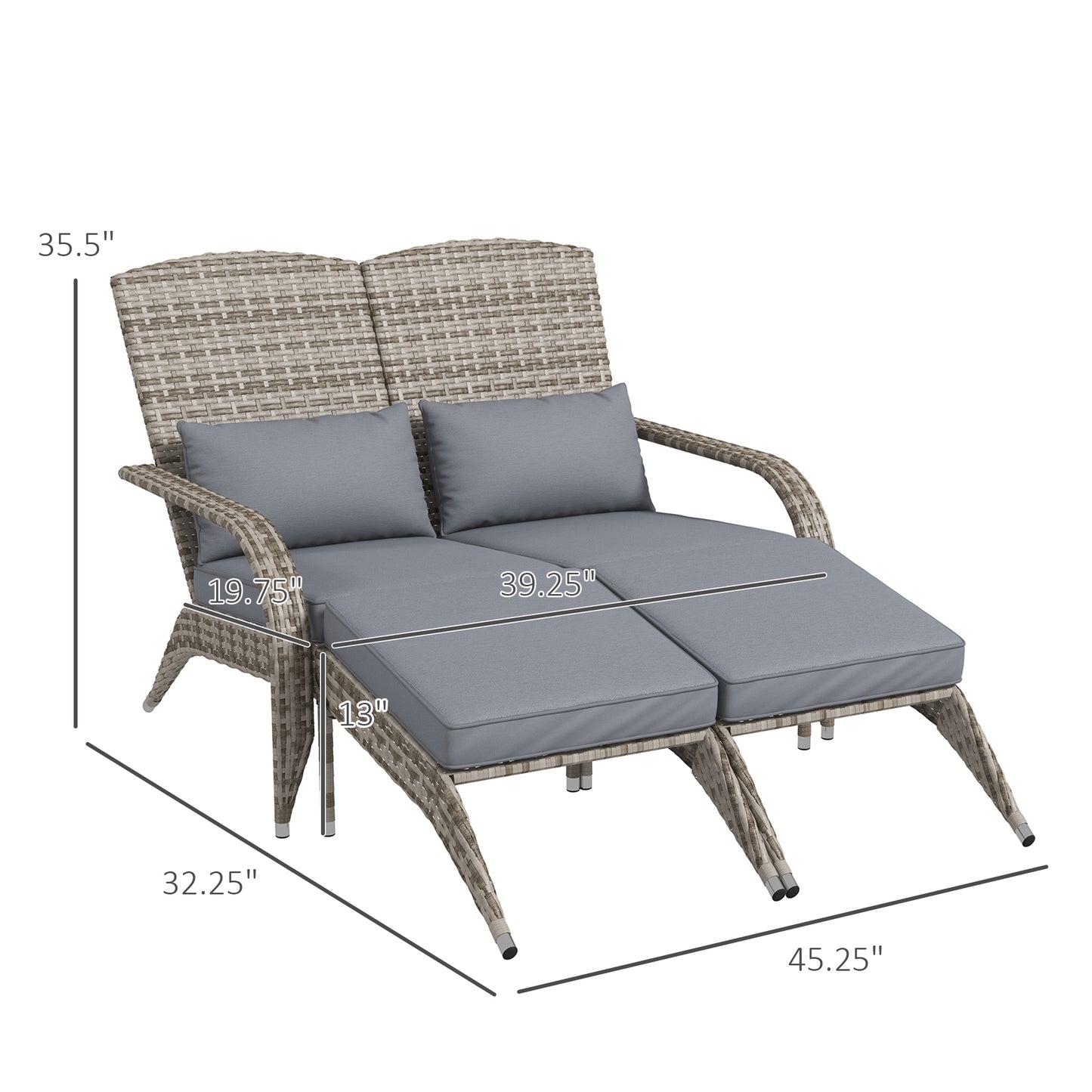 Adirondack Chair for 2 with Cushions & Footrests - Gray