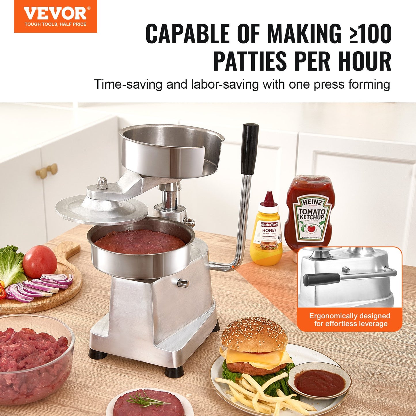 Heavy Duty Hamburger Patty Maker - 6 Inch Stainless Steel Press