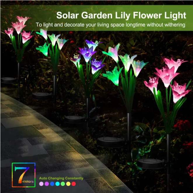 2 Pack Solar Garden Lily Flower LED Lights Outdoor