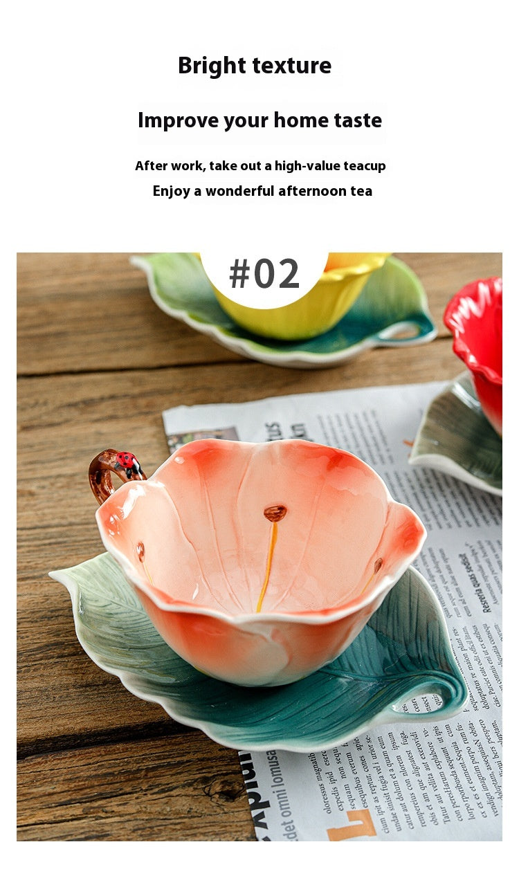Handmade Enamel Ceramic Coffee Cup with Plate and Spoon - Latte Art Drinkware