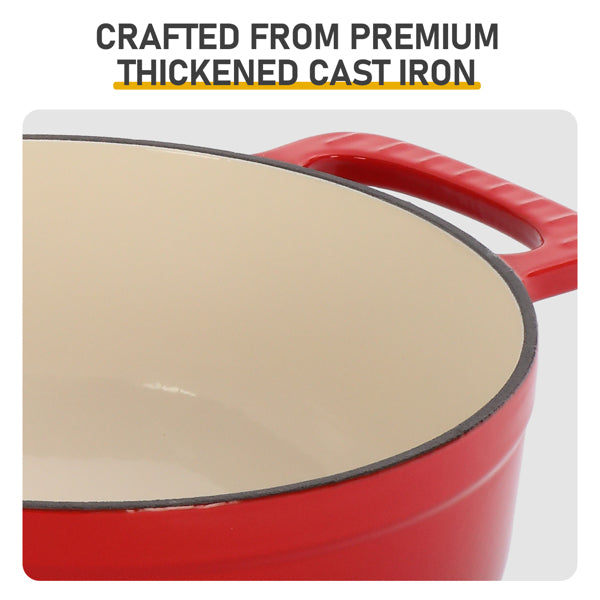 6QT Cast Iron Enamel Cooking Pot - Gradient Red with Silicone Gloves