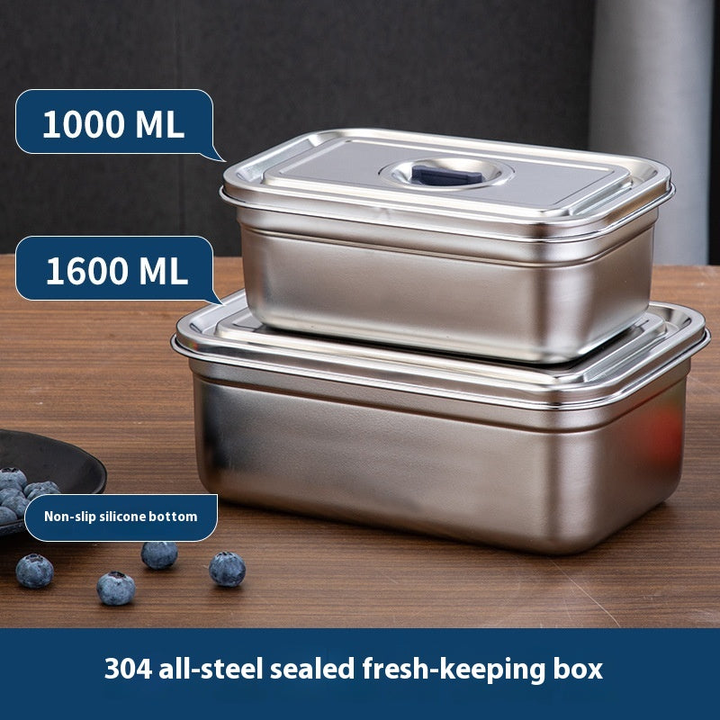 304 Stainless Steel Food Grade Lunch Box with Silicone Bottom - Multiple Sizes