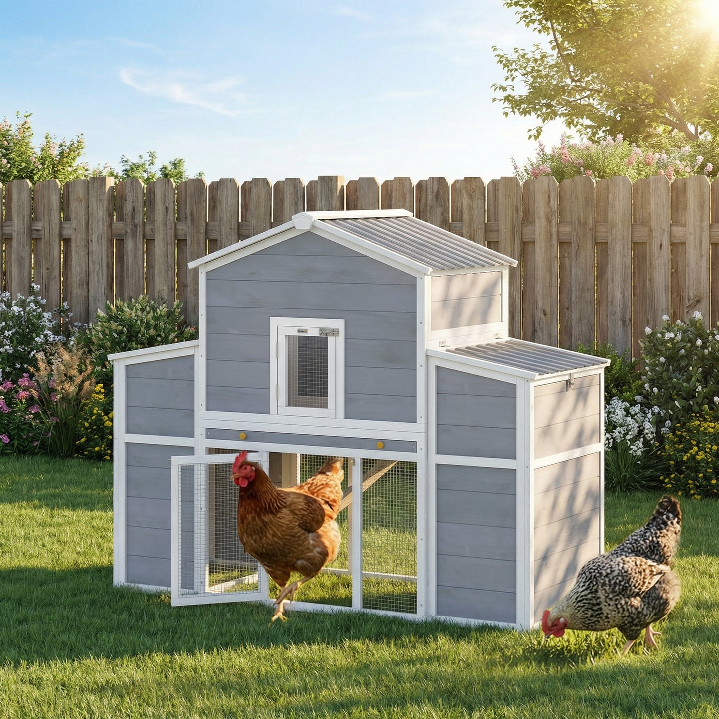 Large Wooden Chicken Coop with Nesting Boxes & Ramp - 66.5 Inch
