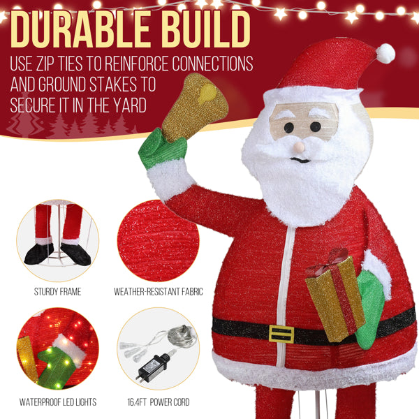 6FT Lighted Santa Claus Decoration with 200 Warm White LEDs