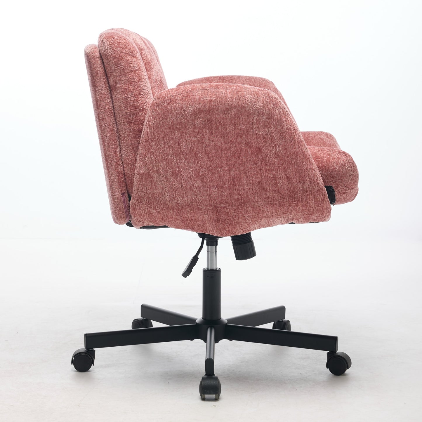 Chenille Swivel Office Chair - Adjustable Height & Armrests, Blush Pink