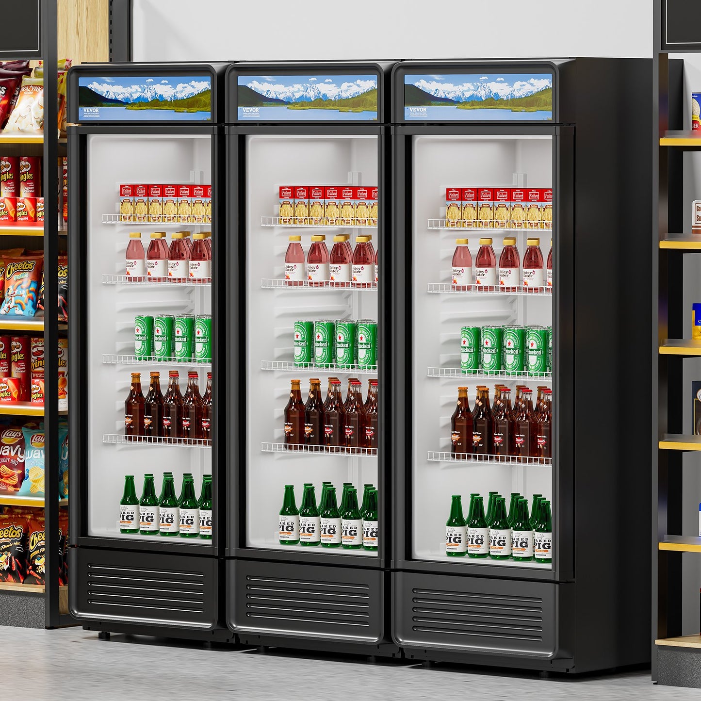 12.2 Cu Ft Commercial Glass Door Display Refrigerator - Black