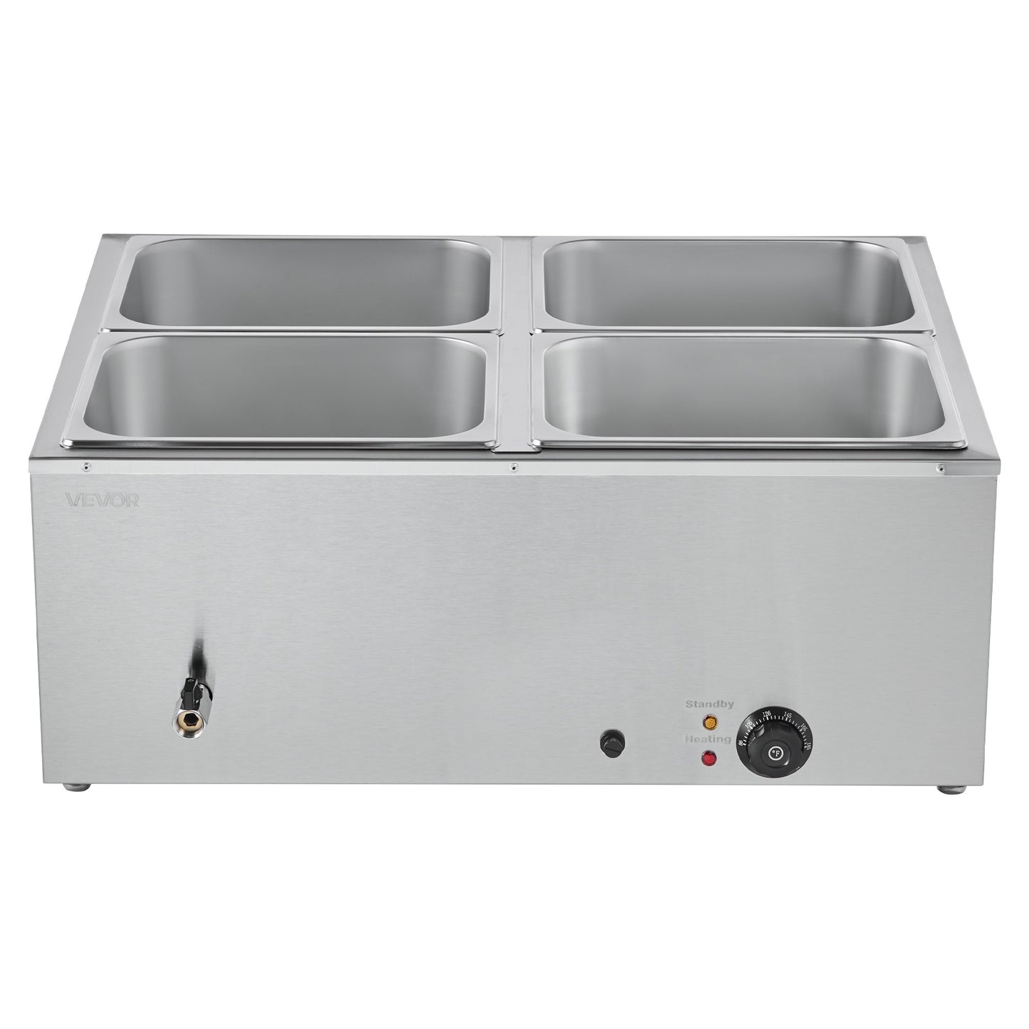 Commercial Food Warmer 4-Pan 1500W Countertop Buffet Bain Marie with Lid - Silver