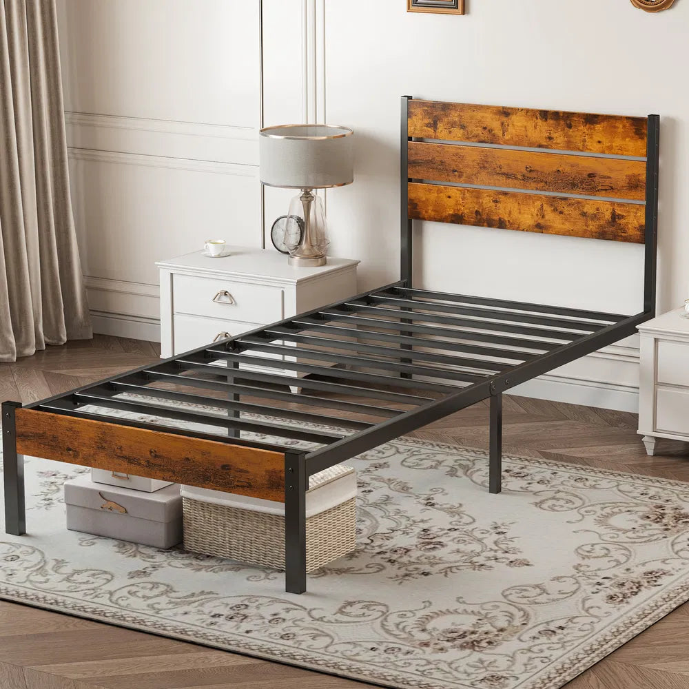 Sturdy Metal Platform Bed Frame with Headboard & Footboard