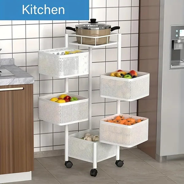 Rotating Kitchen Storage Shelf 5 Tier, Metal Fruit Vegetable Basket