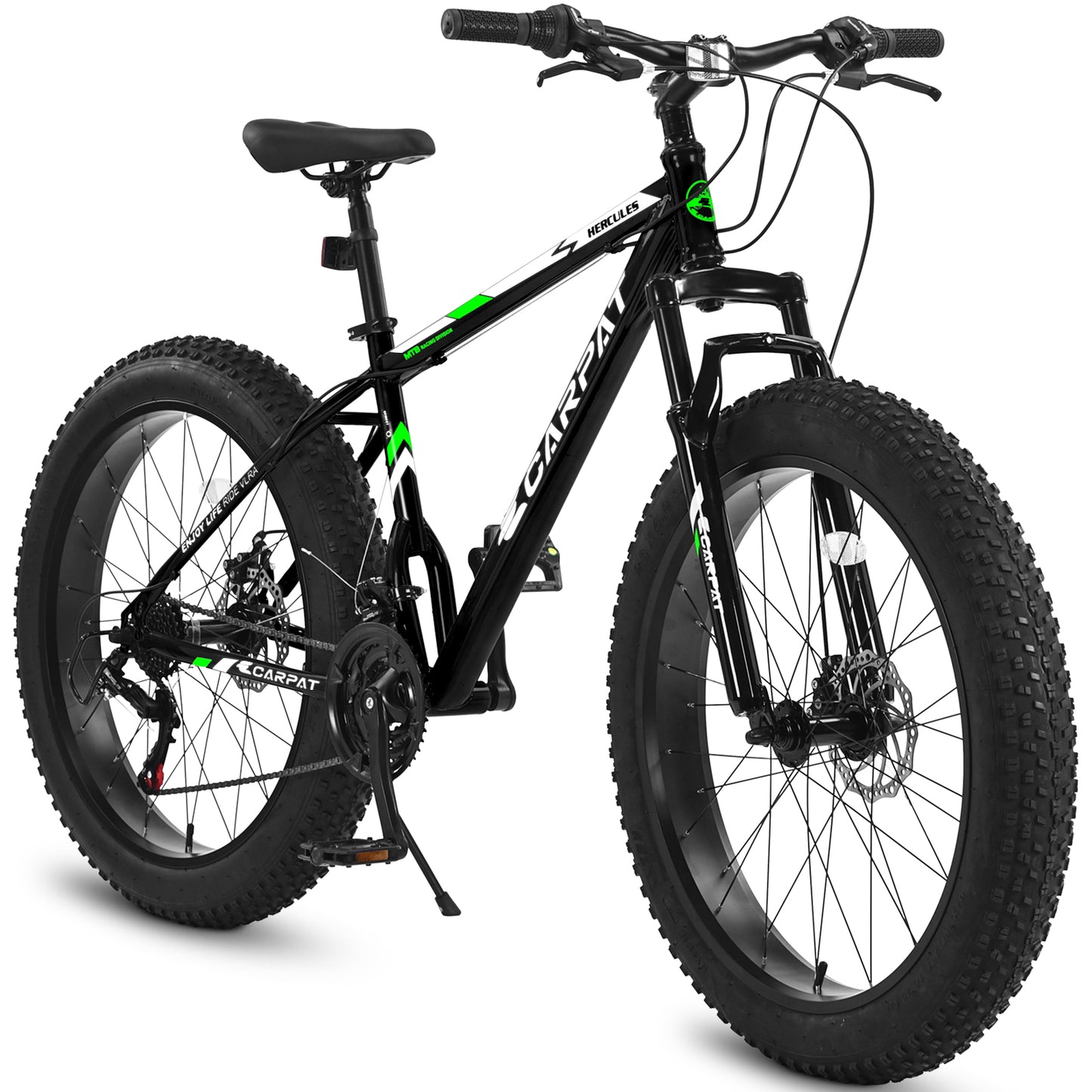 26 Inch Fat Tire Mountain Bike - Full Shimano 21 Speed, Dual Disc Brakes