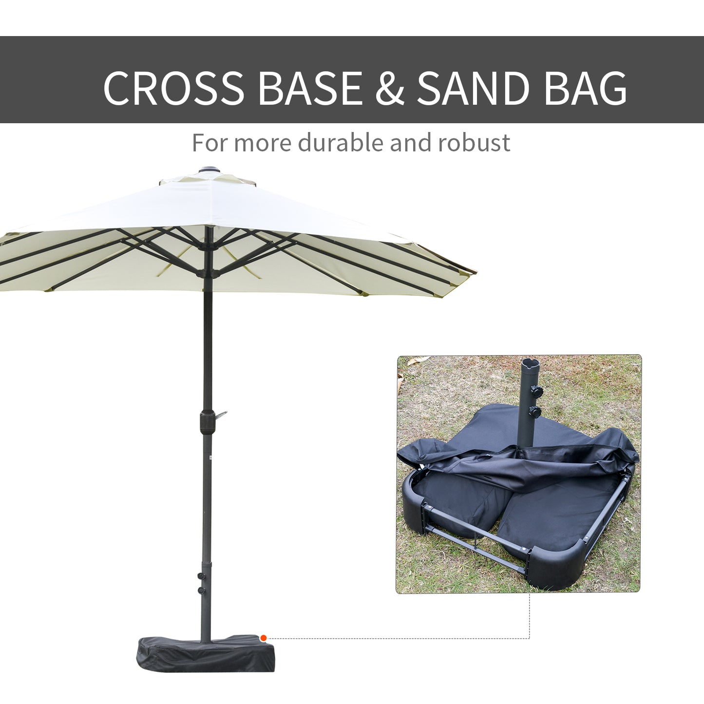 15' Double-Sided Patio Umbrella with Base - Beige