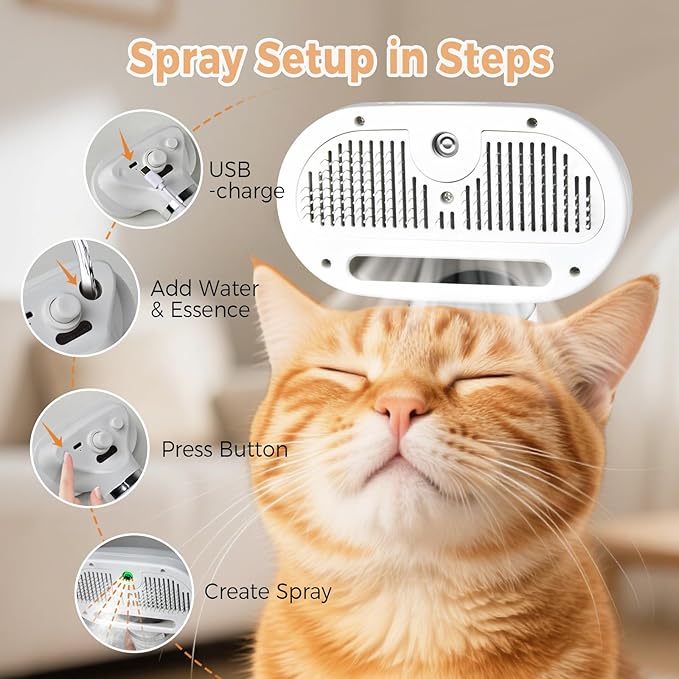 Pet Steam Brush for Cats and Dogs - Hair Removal & Shedding Grooming Tool