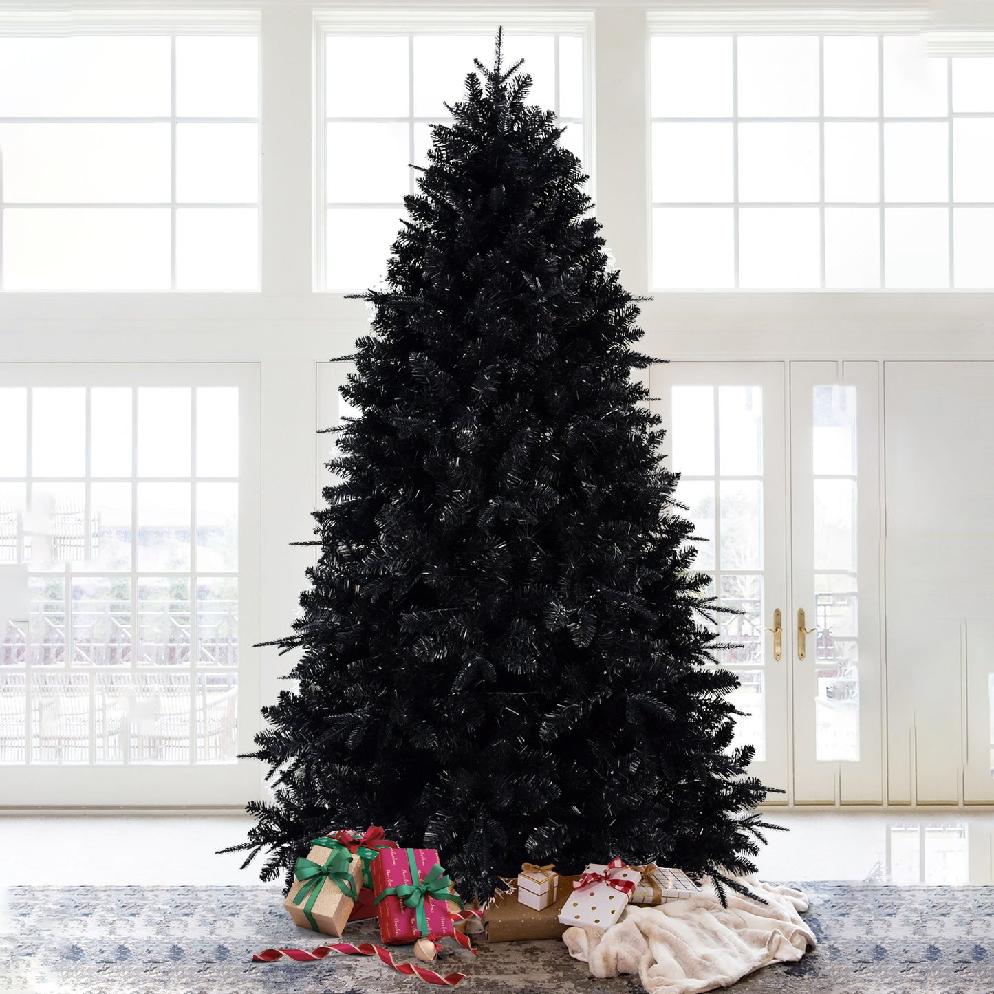 Prelit Black Christmas Tree with White Lights - Multiple Heights
