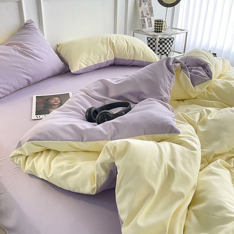 Solid Color Bedding Set - 4-Piece Quilt Cover & Sheets for Dorm Room