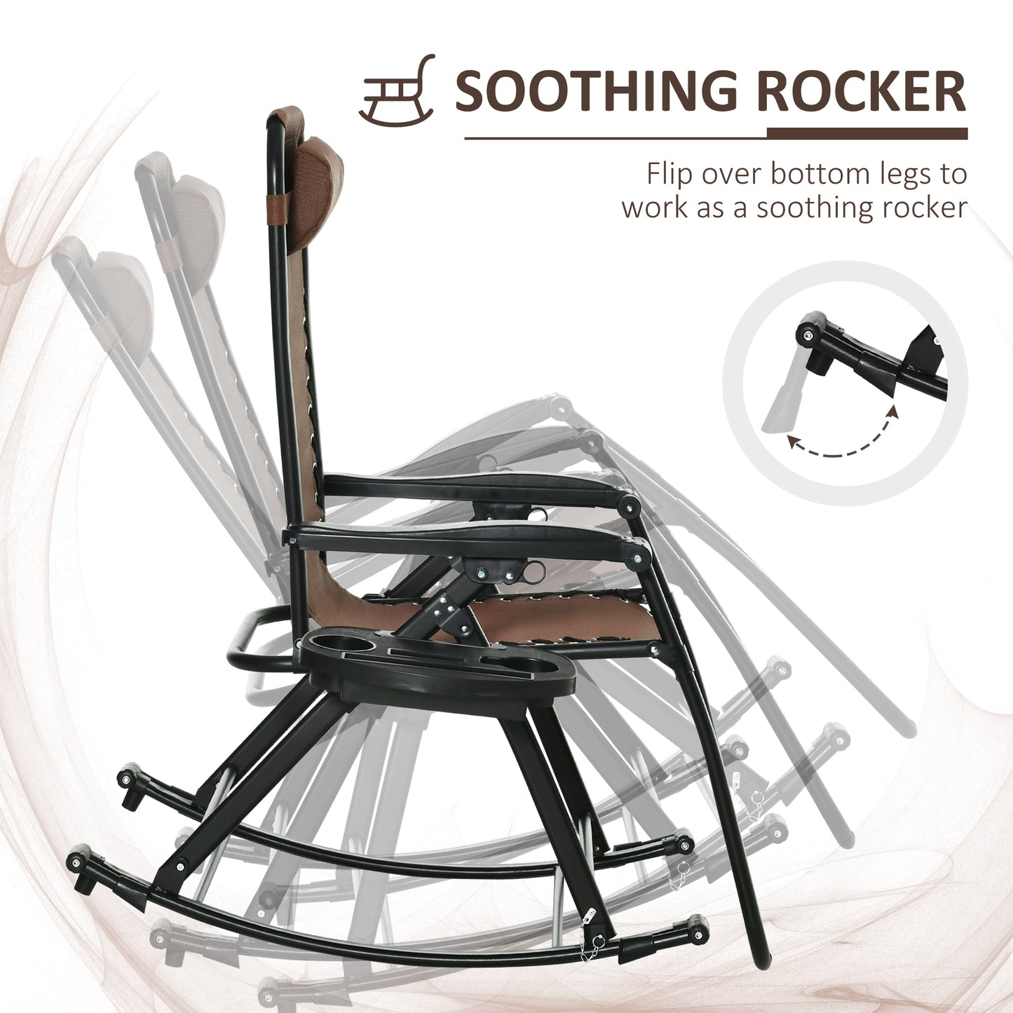 Zero Gravity Rocking Chairs - Set of 2 Foldable Lounge Chairs with Cup Holder - Brown