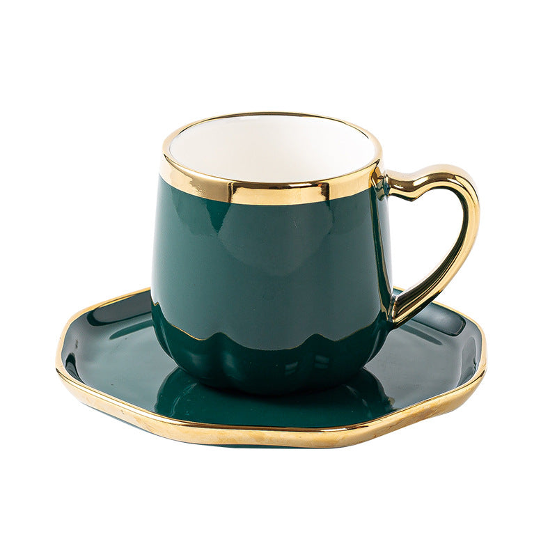 Ceramic Coffee Cup Set with Saucer and Spoon - 300ml Light Luxury Home Drinkware