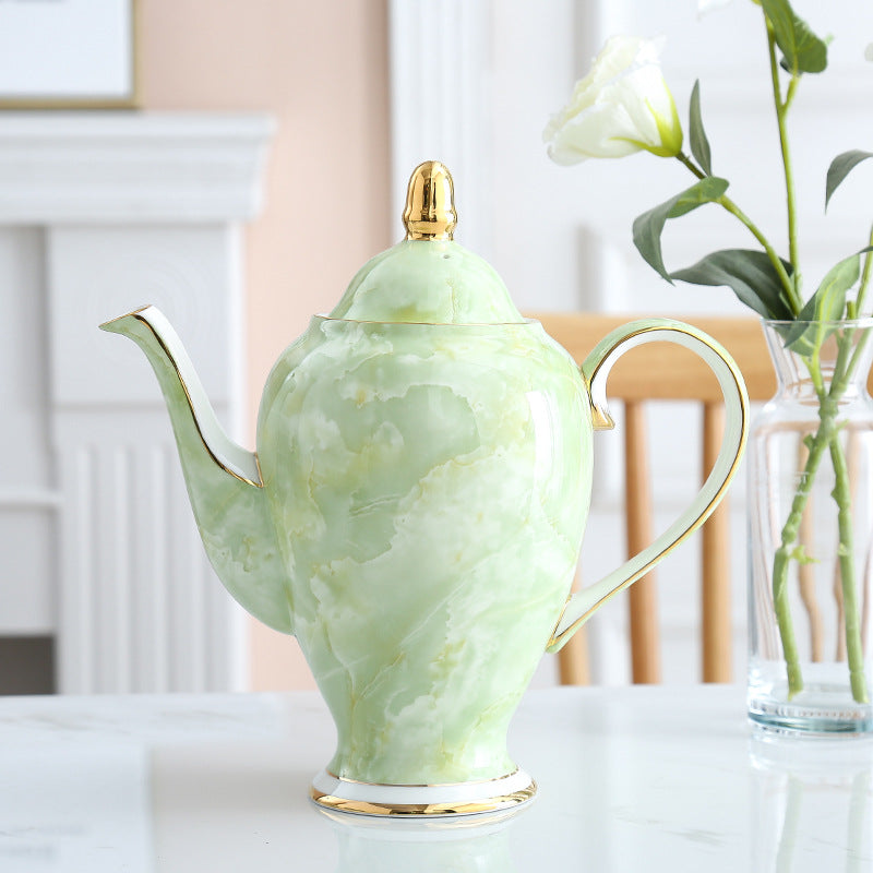 Modern Green Bone China Coffee Set with Gold Tracing - 8-Piece Tea & Coffee Service