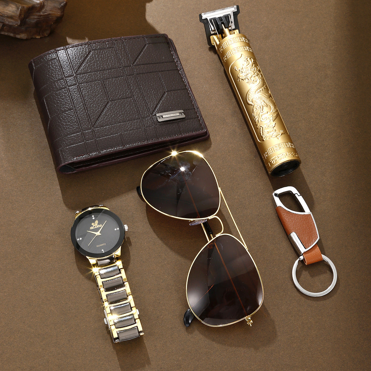 Multi-Purpose Shaver Gift Set with Wallet and Belt for Men - Black & Gold