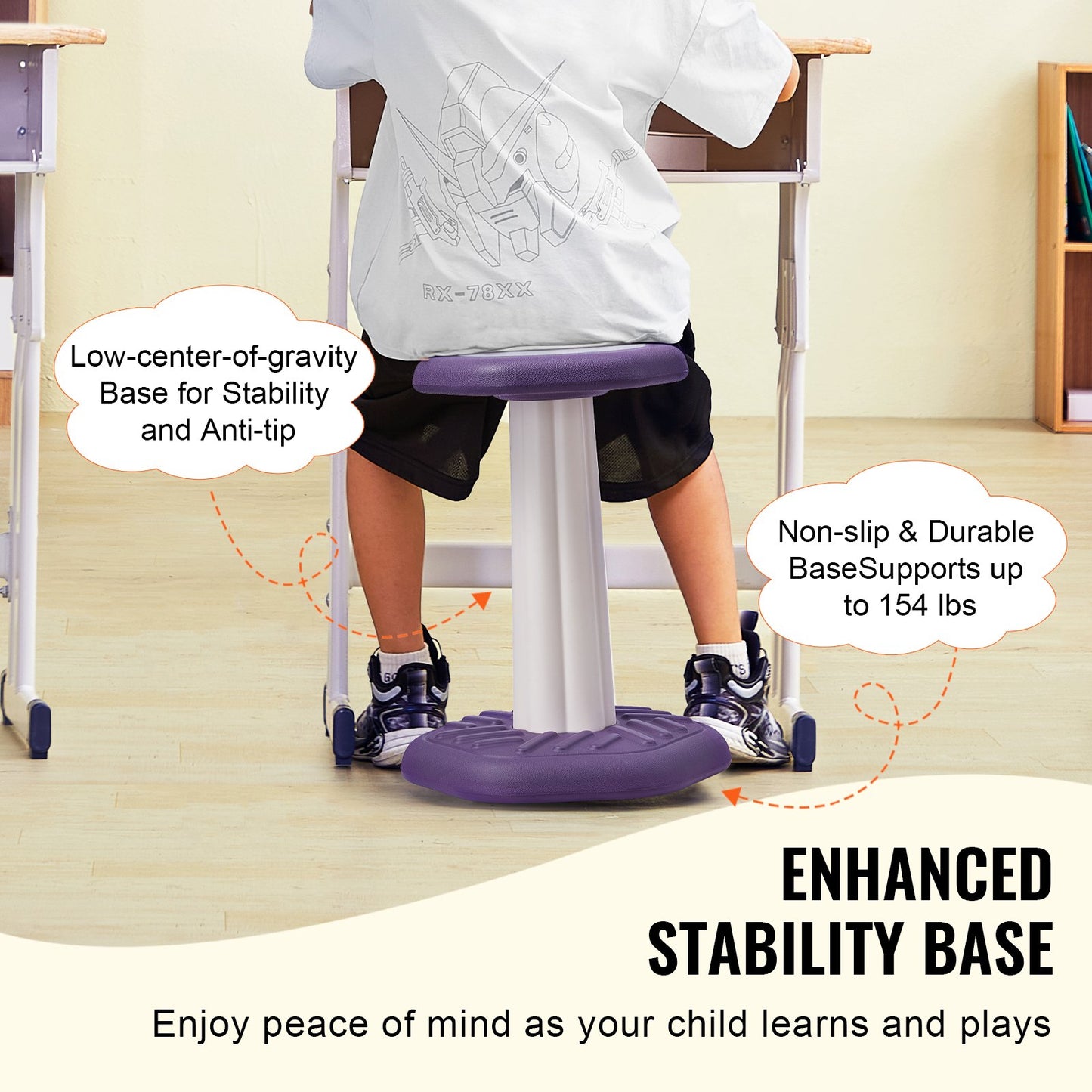 Kids Wobble Chair - Active Stool with Sponge Cushion for Focus & Posture, Purple
