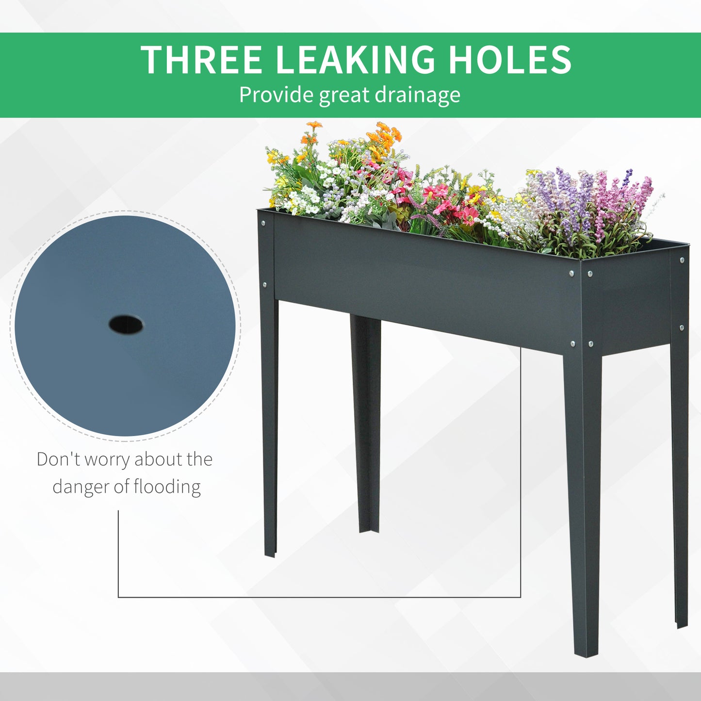 Metal Raised Garden Bed with Legs - 39" x 12" x 32" Elevated Planter Box, Dark Gray