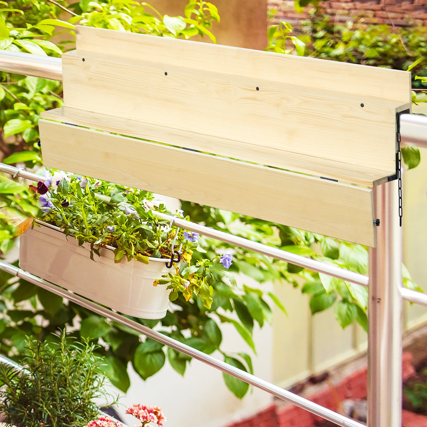 Foldable Spruce Wood Balcony Table for Railing - Natural