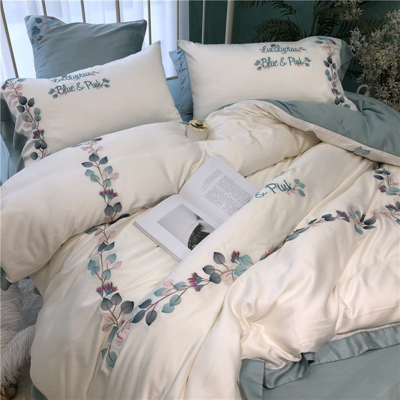 Silky Soft Embroidered Quilt Cover Set for Bed - 200x230cm & 220x240cm